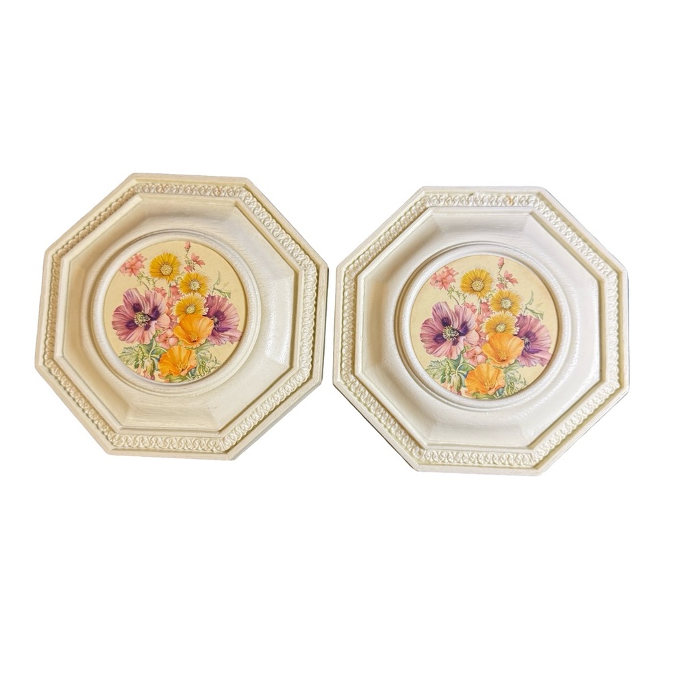 Set 2 Burwood Homco Vintage‎ Floral Wall Art Hanging Cottagecore MCM Plastic 70s